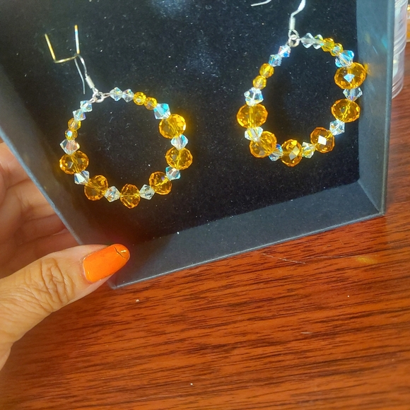 Swarovski Crystal Hoop Earrings Yellow-Orange & White Crystal. Blingy sexy - Picture 9 of 12
